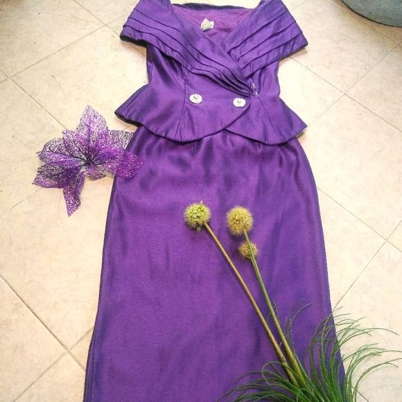 Vintage Glamour WATTERS 2pc 80s Royal Purple Evening Suit🔥VTG Skirt Set - Picture 3 of 15